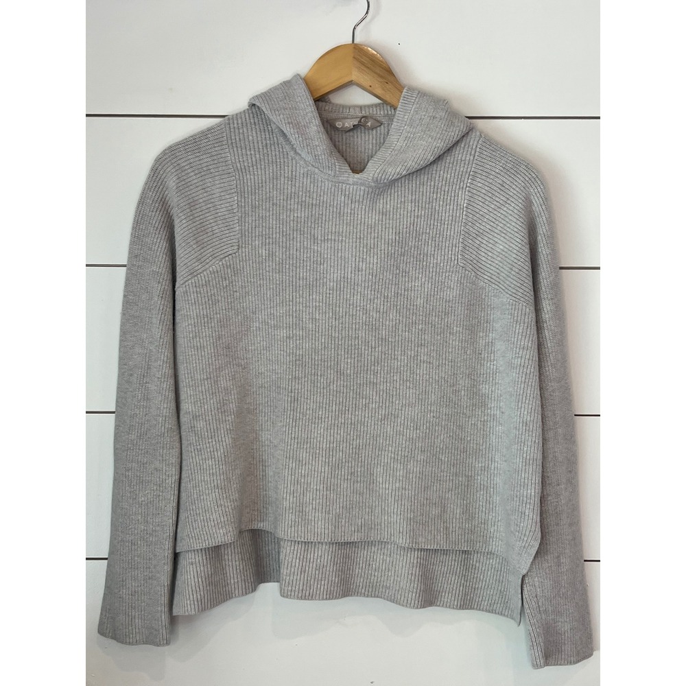 Athleta Pima Cotton Tencel Silk Ribbed Knit Hoodie Sweater Gray Small athleisure